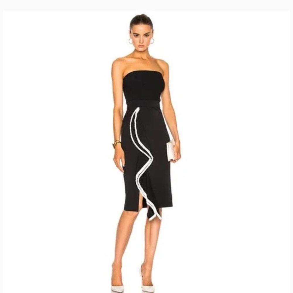 Alexis Peyton Strapless Dress Black Side Ruffle & Slit Bodycon Cocktail